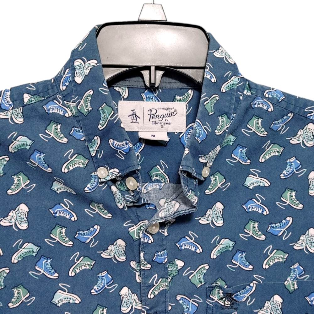 Original Penguin Men's Short Sleeve Button Down Sneaker Print Polo Mens Size  M - Picture 4 of 8